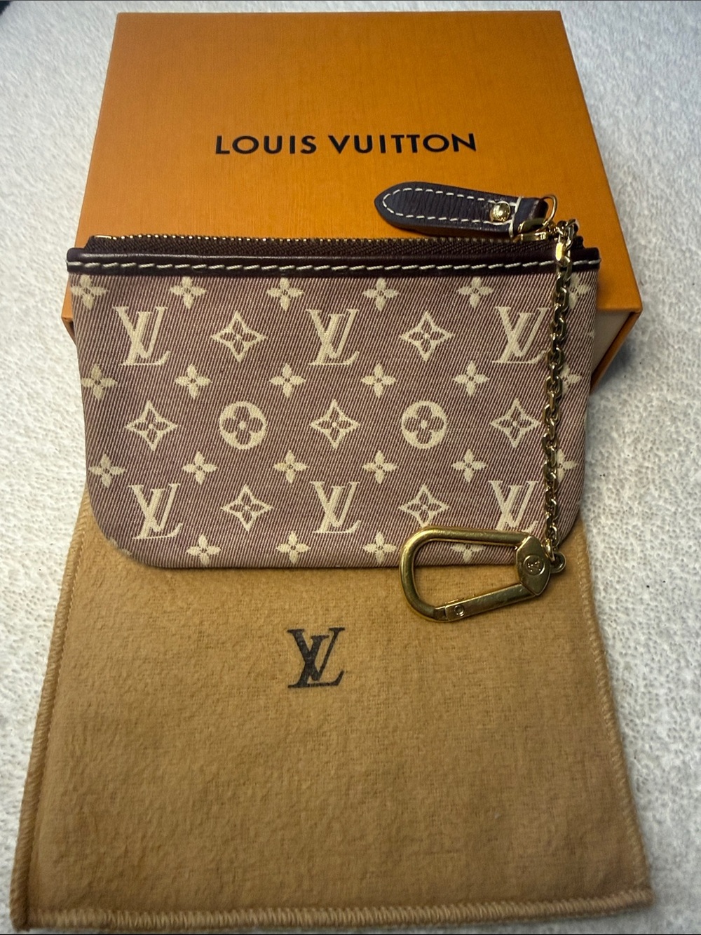 Louis Vuitton Brown Monogram Key Pouch with Gold Hardware